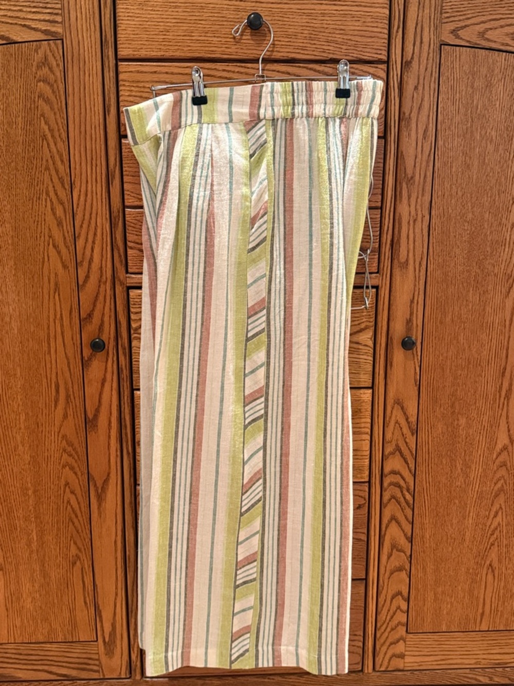 Striped Green, Cream & Rust Ladies Trousers.